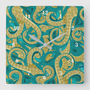 Octopus Wall Clock Quadratische Wanduhr