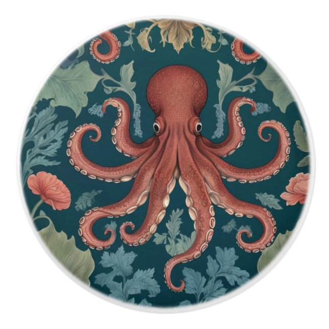 Octopus William Morris Stil Meeres Keramikknauf (Vorderseite)