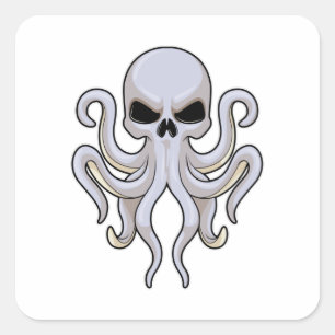 Octopus with 8 Arms & Skull Quadratischer Aufkleber