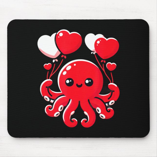 Octopus With Heart Balloons Adorable Valentines Da Mousepad (Vorne)