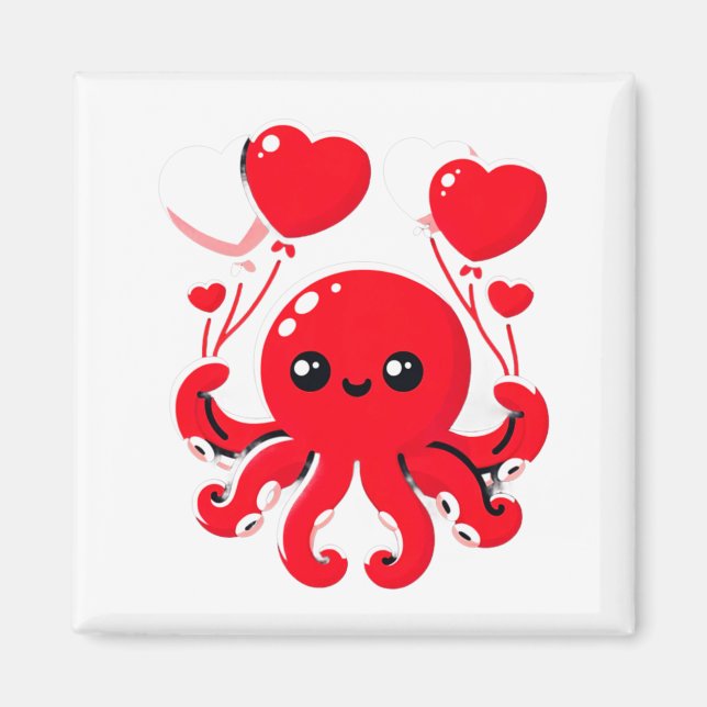 Octopus With Heart Lloons Adorable Valentines Day  Magnet (Vorne)