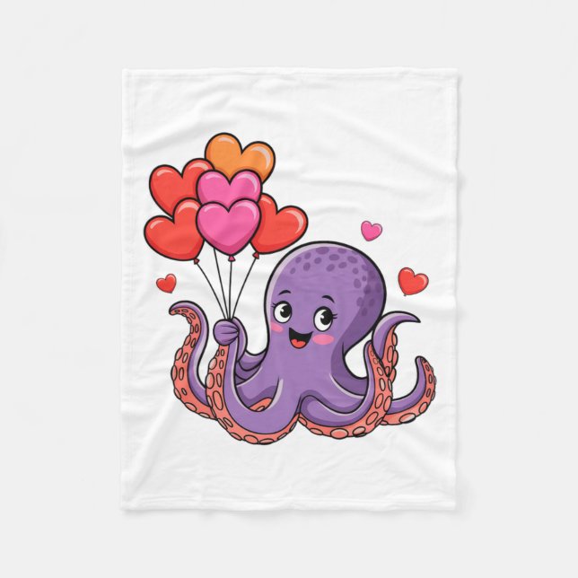 Octopus With Heart Lloons Valentine Day  Fleecedecke (Vorderseite)