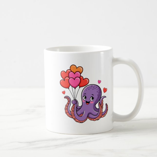 Octopus With Heart Lloons Valentine Day  Kaffeetasse (Rechts)