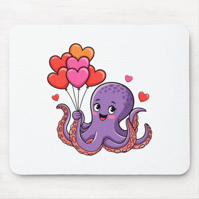 Octopus With Heart Lloons Valentine Day  Mousepad (Vorne)