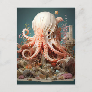 Octopus World Underwater Fantasy Ocean Abstrakt Postkarte