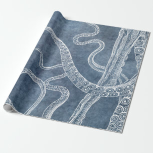 Octopus - Zweifarbiges Blau verblasstes Denim Wass Geschenkpapier