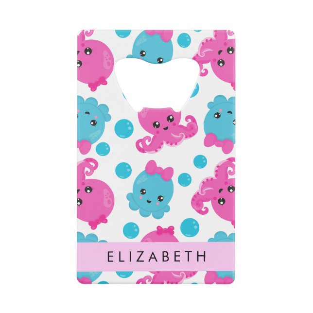 Octopusmuster, Niedlicher Kraken, Meer, Ihr Name Geldbeutel Flaschenöffner (Vorderseite)