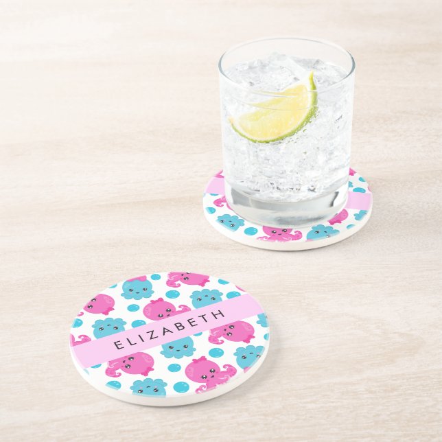 Octopusmuster, Niedlicher Kraken, Meer, Ihr Name Getränkeuntersetzer (Seite)