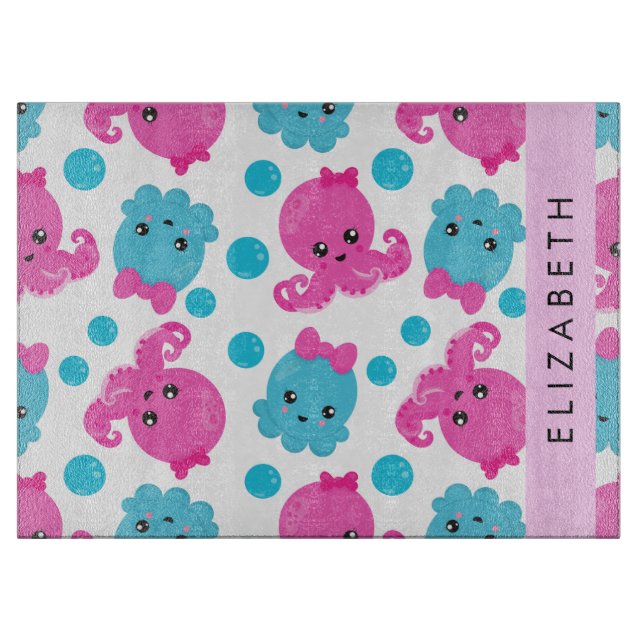 Octopusmuster, Niedlicher Kraken, Meer, Ihr Name Schneidebrett (Vorderseite)