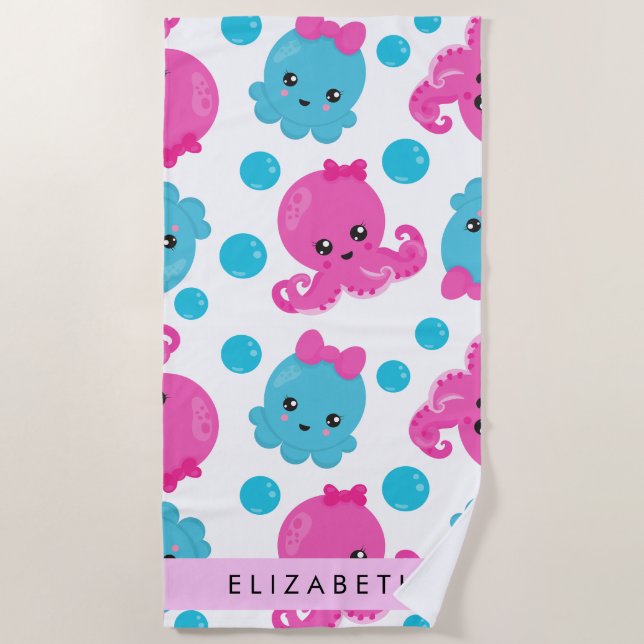 Octopusmuster, Niedlicher Kraken, Meer, Ihr Name Strandtuch (Vorderseite)