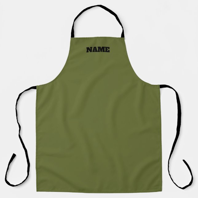OD Green cooking apron with custom name Schürze (Vorderseite)