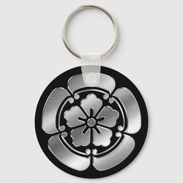 Oda Clan Kamon Silver Chrome Schlüsselanhänger (Vorderseite)