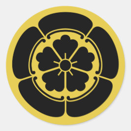 Oda Mon Japanischer Samurai-Clan gelb auf schwarz Runder Aufkleber