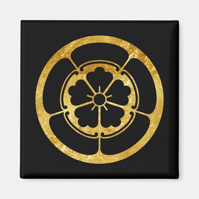 Oda Mon Japanischer Samurai-Clan Gold auf schwarz Magnet (Vorne)