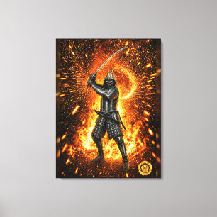 Oda Nobunaga Samurai-Rüstung in Flammen 24x32 Lein Leinwanddruck