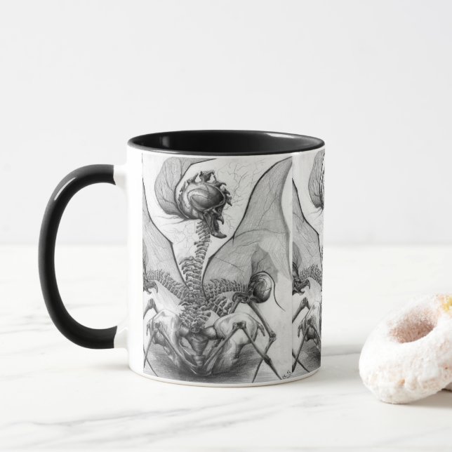 Odd Bone Fellow Goth Horror Skelettin Monster Art Tasse (Mit Donut)