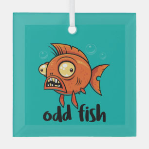 Odd Fish Quirky Funny Orange Goldfish Cartoon Ornament Aus Glas