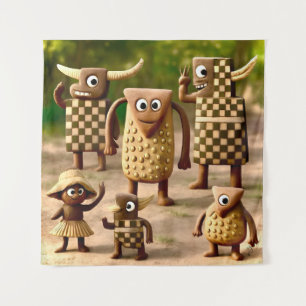 Odd Friends - Forest Schachbrett & Dots Clan Poste Wandteppich