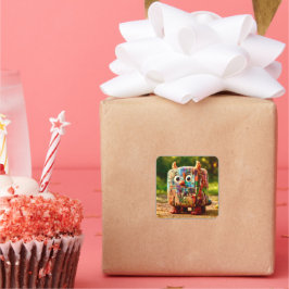 Odd Friends - Patchwork Cube Monster Poster Quadratischer Aufkleber