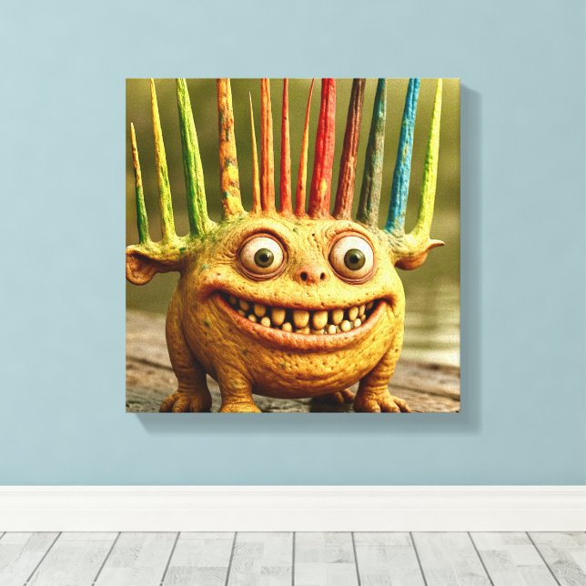 Odd Friends - Rainbow Spikes Monster Poster Leinwanddruck (Insitu (Holzboden))