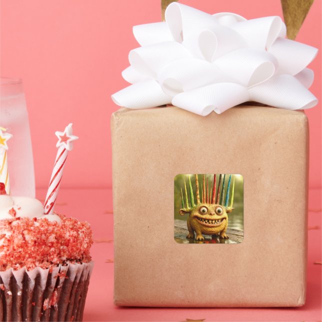 Odd Friends - Rainbow Spikes Monster Poster Quadratischer Aufkleber (Party)