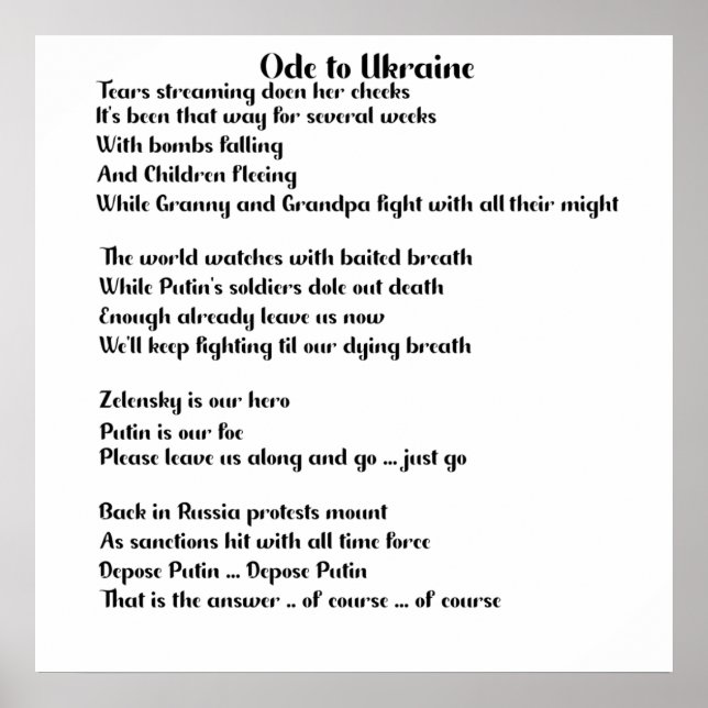 Ode an die Ukraine Gedicht über den Mut der Ukrain Poster (Vorne)