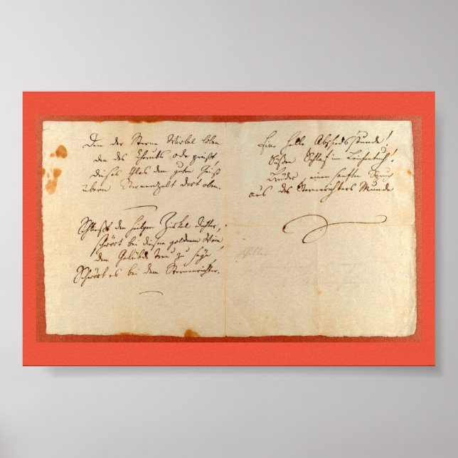 Ode to Joy (Schiller - Autografisches Manuskript) Poster (Vorne)