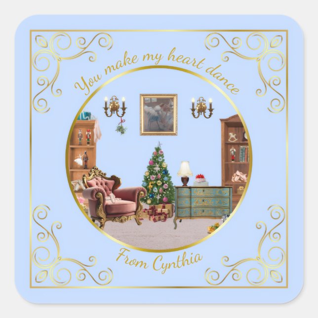 Ode to The Nutcracker Ballet Blue Tile Quadratischer Aufkleber (Vorderseite)