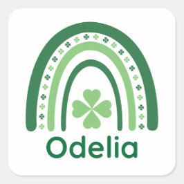 Odelia Name Clover Boho Rainbow Quadratischer Aufkleber