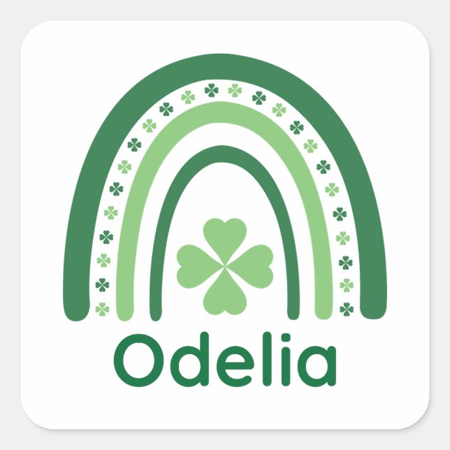 Odelia Name Clover Boho Rainbow Quadratischer Aufkleber (Vorderseite)