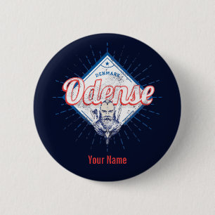 Odense City Denmark Retro Viking Vintag Souvenir Button