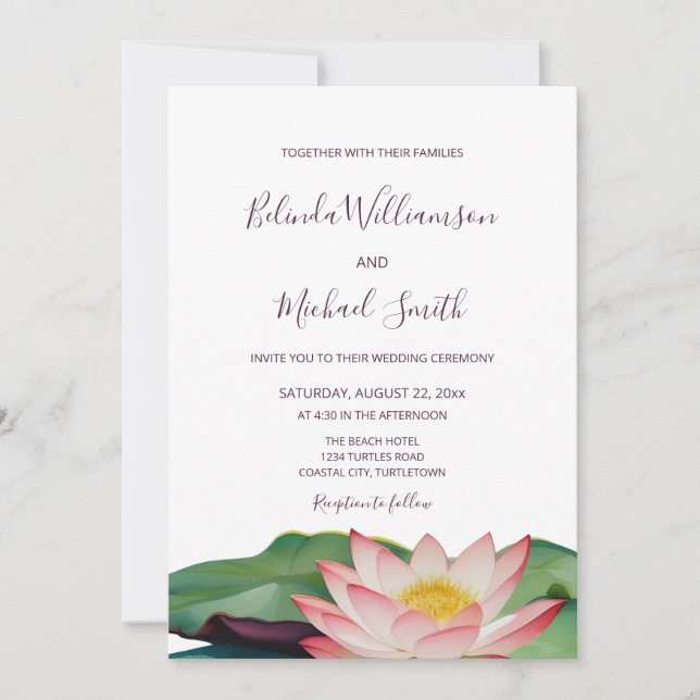 ODER Code | Lotus Blume Wedding Einladung (Vorderseite)