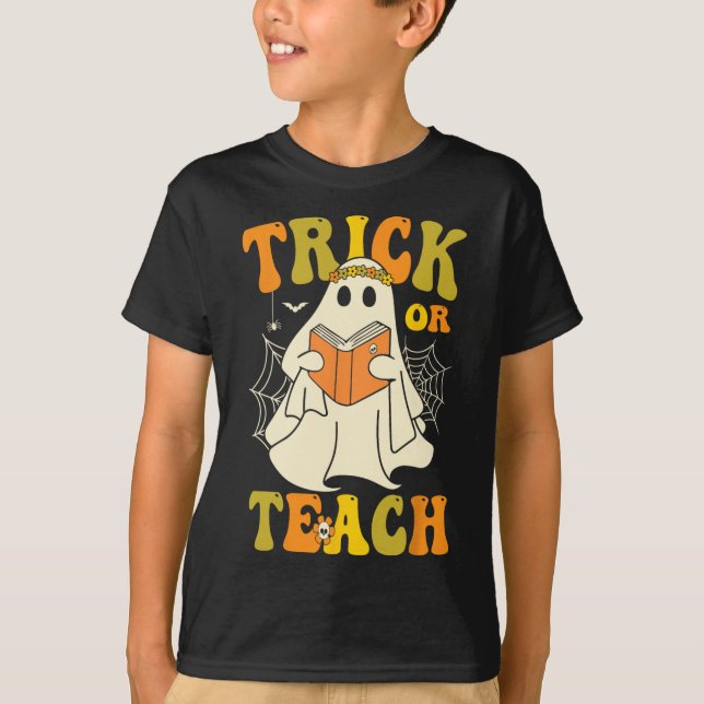 Oder lehren Groovy Halloween Retro Floral Ghost Te T-Shirt (Vorderseite)