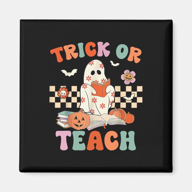 Oder lehren Groovy Lehrer Halloween Retro Floral G Magnet (Vorne)
