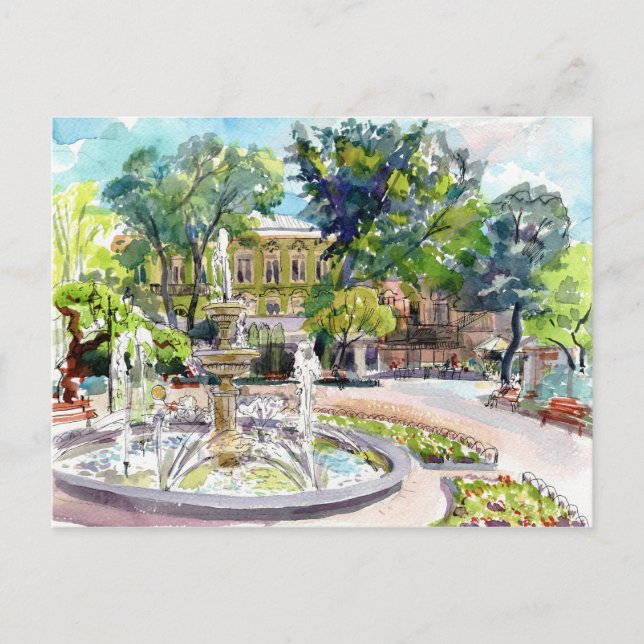 Odessa Stadtgarten. Städtische Wasserfarbenkunst Postkarte (Vorderseite)