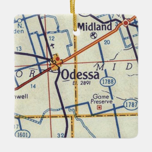 Odessa TX Vintage Karte Keramikornament (Vorderseite)