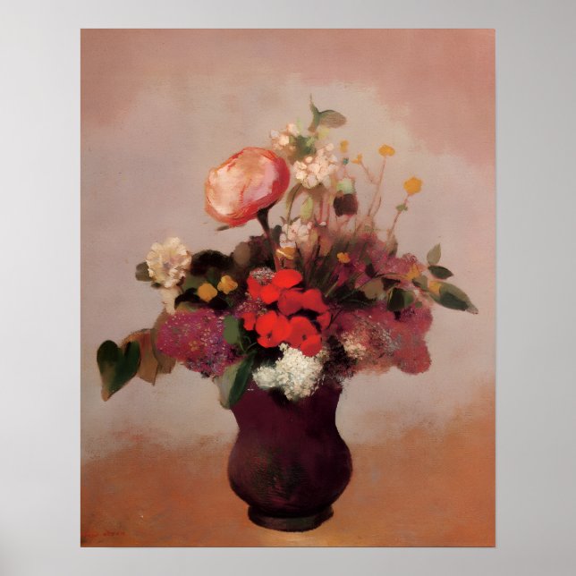 Odilon Redon - Blumen in einer braunen Vase, Poster (Vorne)