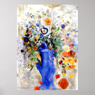 Odilon Redon - Großer Blumenstrauß in pastellblaue Poster