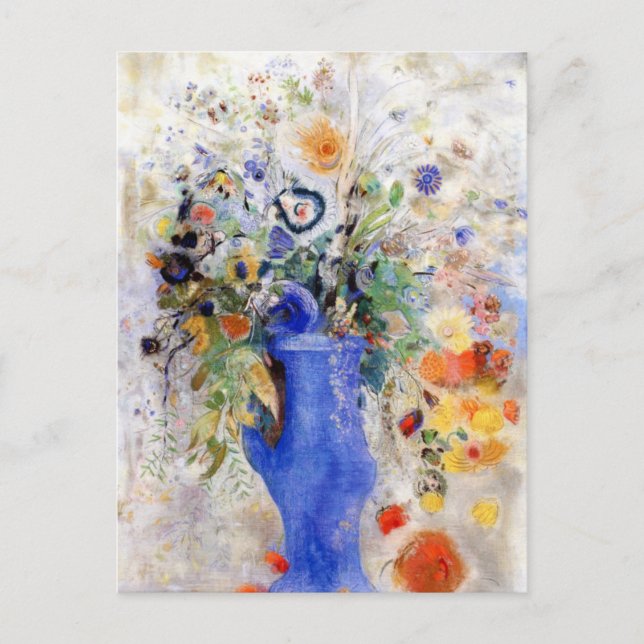 Odilon Redon - Grosses Bouquet in Pastel Blue Vase Postkarte (Vorderseite)
