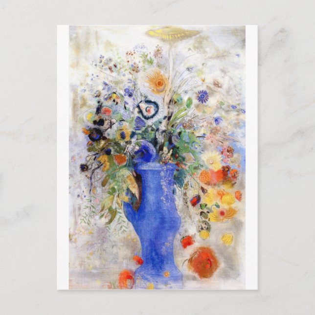 Odilon Redon - Grosses Bouquet in Pastel Blue Vase Postkarte (Vorderseite)