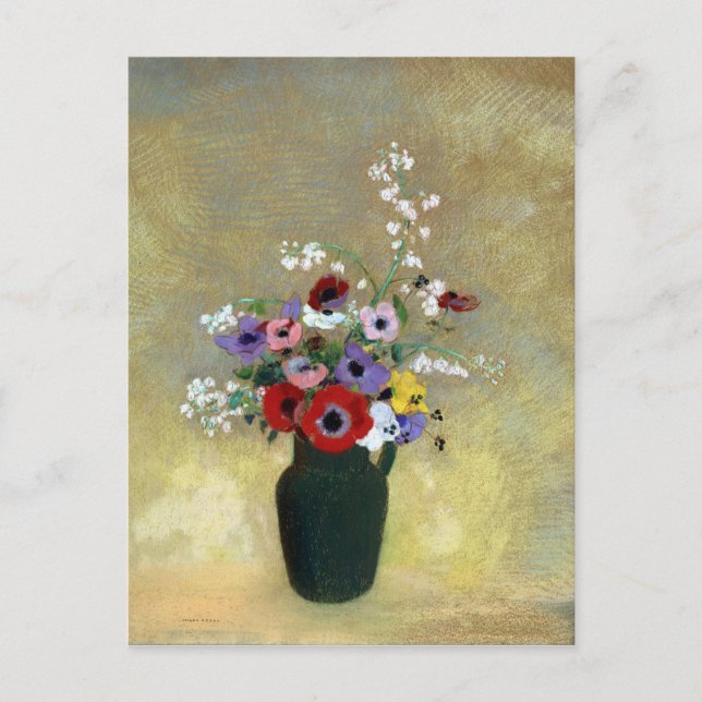 Odilon Redon Large Green Vase mit gemischten Blume Postkarte (Vorderseite)