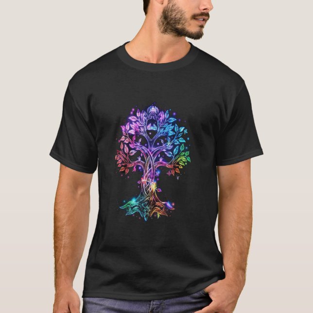 Odin farbiger Baum des Lebens Wikinger Valhalla He T-Shirt (Vorderseite)