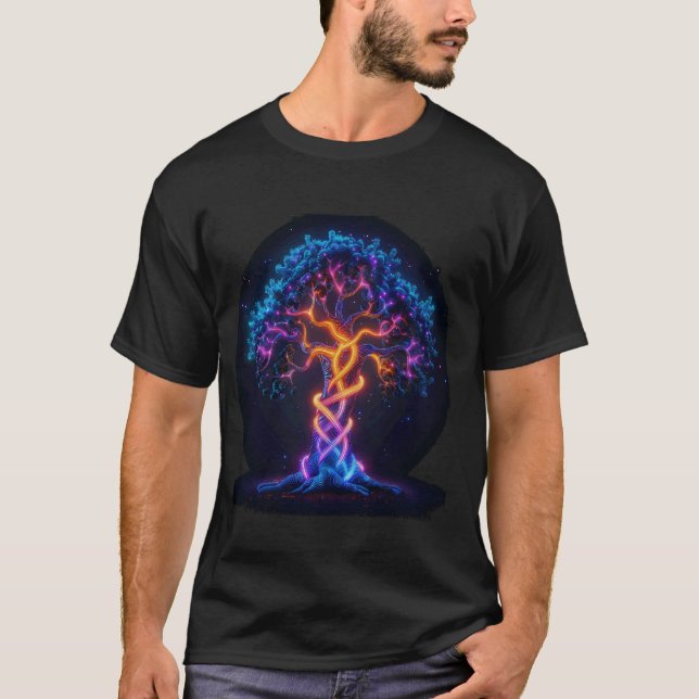 Odin farbiger Baum des Lebens Wikinger Valhalla He T-Shirt (Vorderseite)