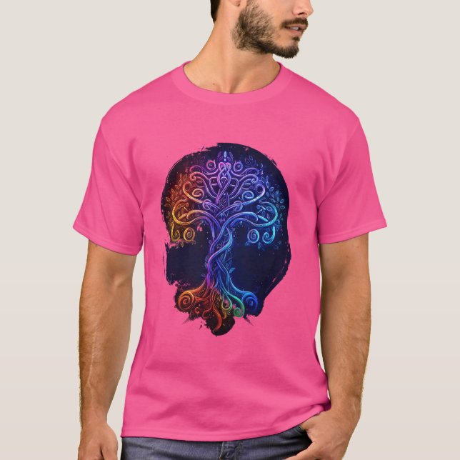 Odin farbiger Baum des Lebens Wikinger Valhalla Pa T-Shirt (Vorderseite)