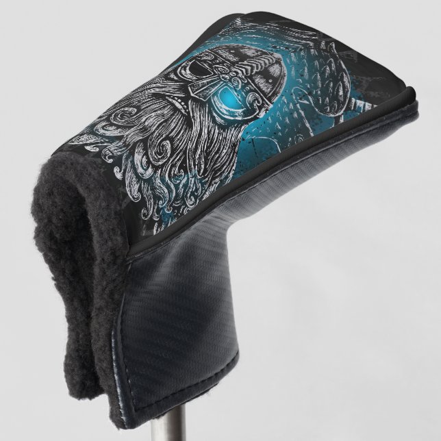 Odin mit Raben und Schwerter Golf Headcover (3/4 Vorderseite)