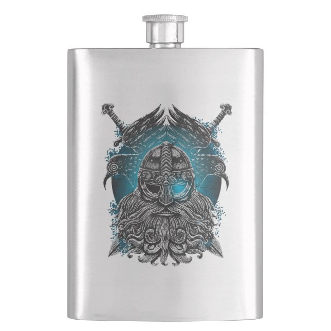 Odin mit Raben und Schwertern Viking Mythology blu Flachmann (Vorderseite)