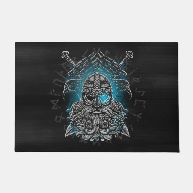 Odin mit Raben und Schwertern Viking Mythology blu Fußmatte (Vorderseite)