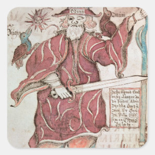 Odin, mit seinen zwei Krähen, Hugin und Munin Quadratischer Aufkleber