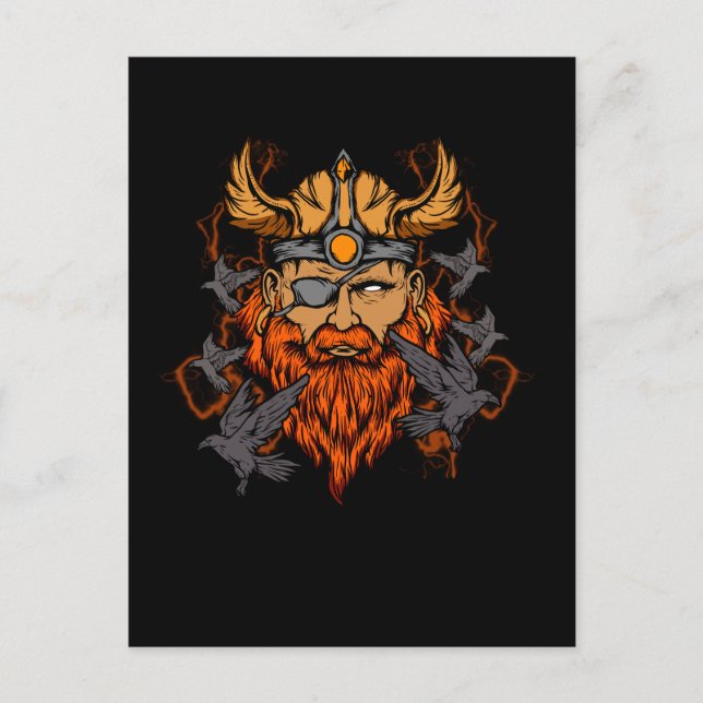 Odin Norse Mythology Viking God & Ravens Postkarte (Vorderseite)