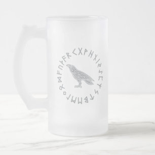 Odin-Rabe-Krähe-Wikinger-Mythologie Runen runisch Mattglas Bierglas
